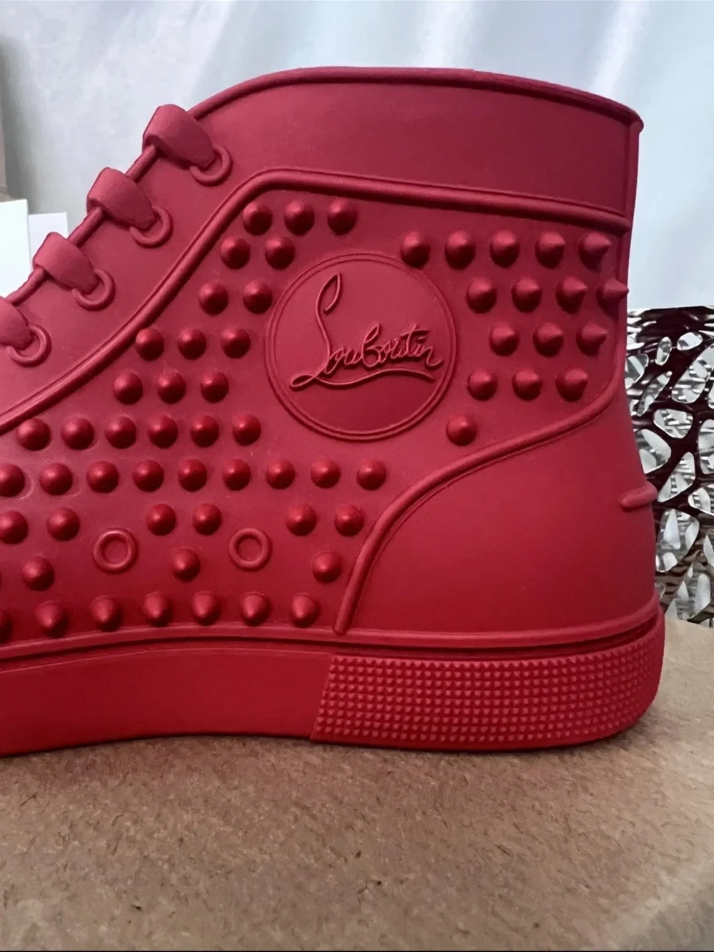 NWT NIB Christian Louboutin Red High-Top Rubber Sneaker Dog Toy